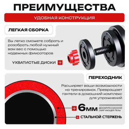 Разборные гантели-трансформеры 15 кг (2×7,5 кг) – регулируемый набор для фитнеса и спорта