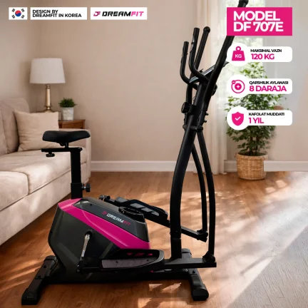 Эллиптический тренажёр DreamFit DF-707E чёрный — орбитрек для дома, кардиотренажёр, 120 кг, 8 уровней нагрузки